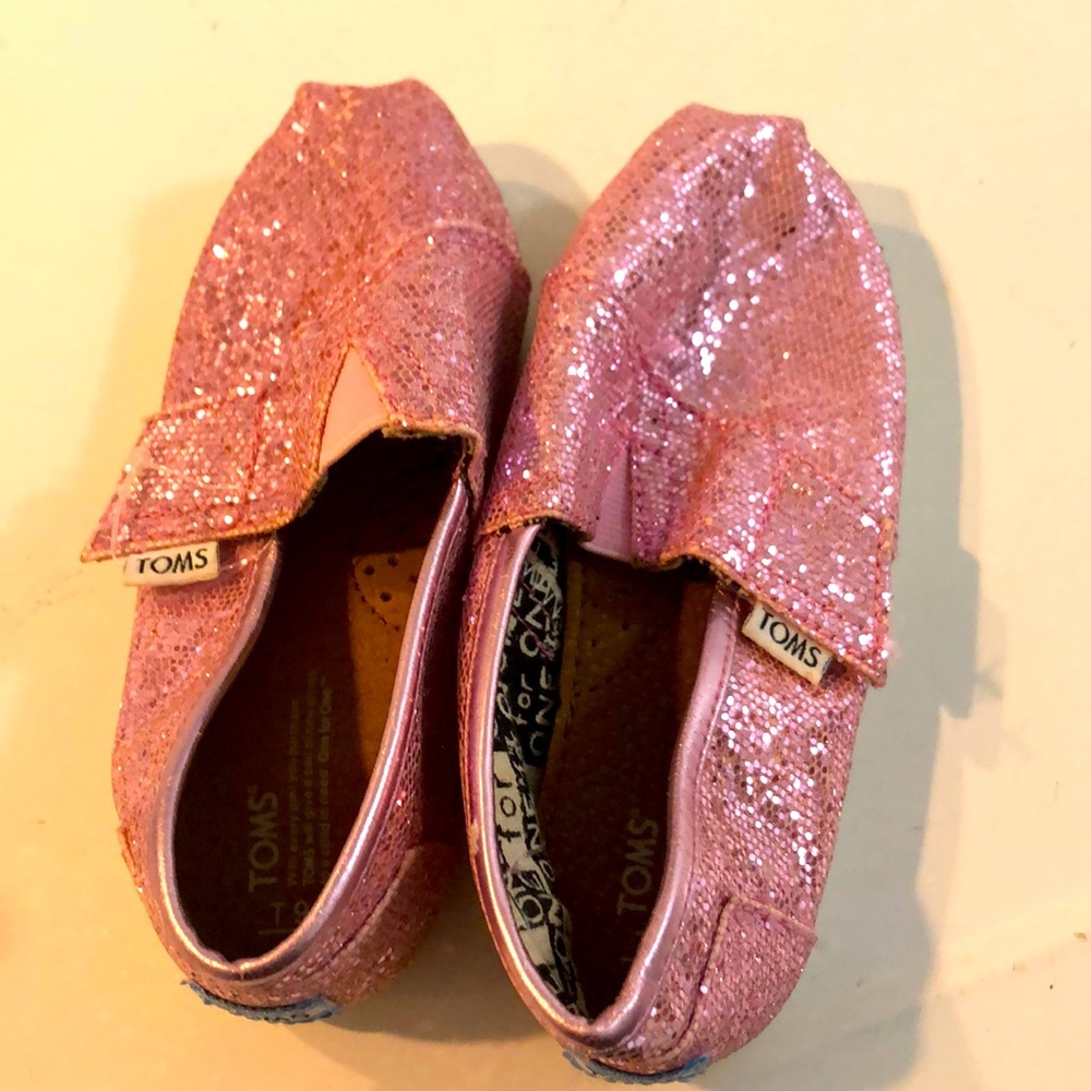 Toddler sparkly pink TOMS